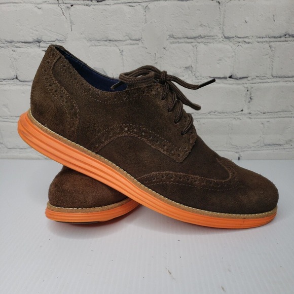 Men Cole Haan Lunargrand C11097 Wingtip‎ Oxfords 9 M Brown Suede Lace Up Shoes main image 4